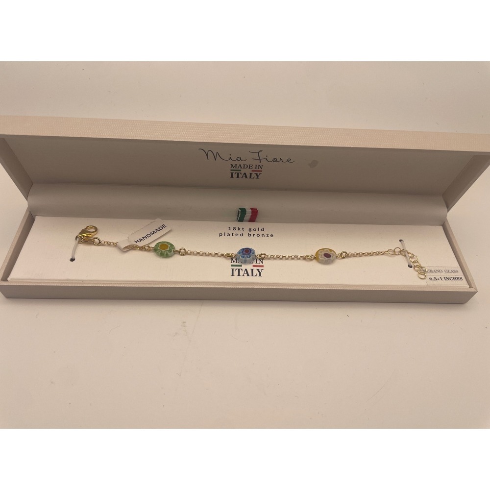 Mia Fiore 18kt Gold Plated Bronze Murano Glass Millefiori Bracelet Made in Italy